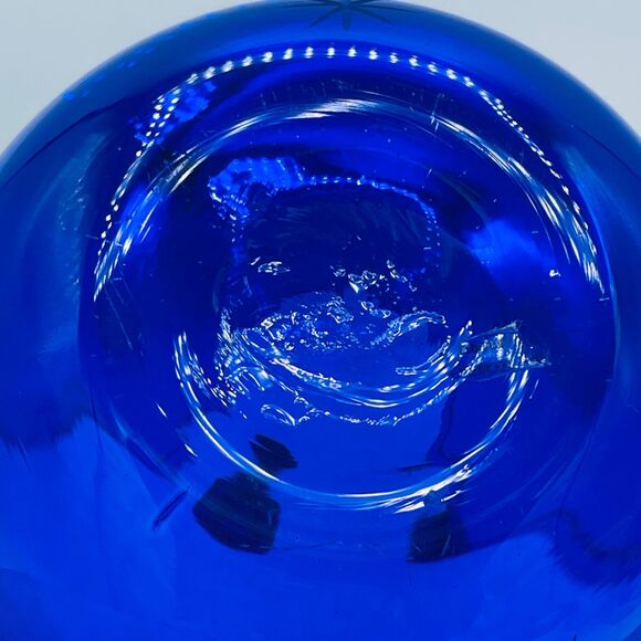 Cobalt Blue Starburst Etched Stars Glittery Glass Votive Candle Holder Poland - Picture 4 of 12